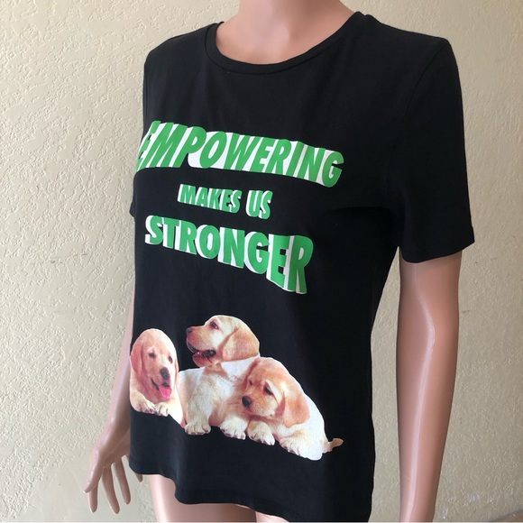 Zara Women’s Size S Black T-Shirt Short Sleeves Empowering Makes Us Stronger Tee - Picture 5 of 16